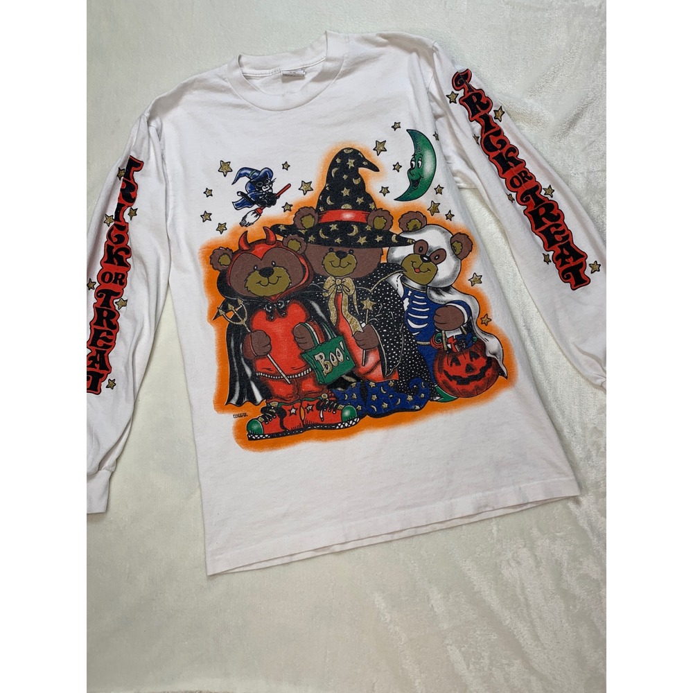 Vtg Happy Halloween Freeze Tee Trick or Treat Sz‎ M All Over Print Single Stitch